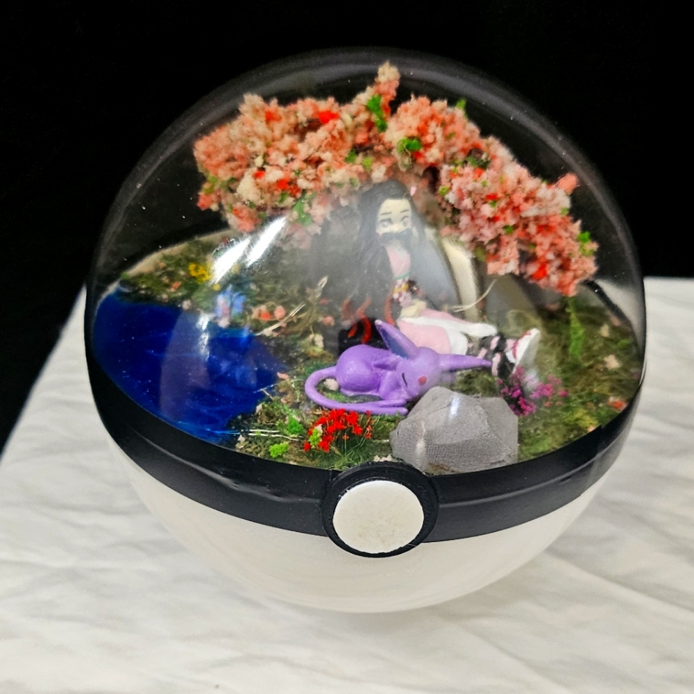 Handcrafted LED Pokémon and Anime Poké Ball Terrarium – Cherry Blossom Serenity